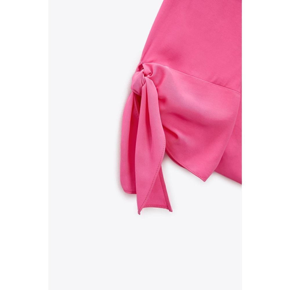 ZARA Flowy Blouse Top Ties New pink Barbiecore Barbie Core - Picture 9 of 11